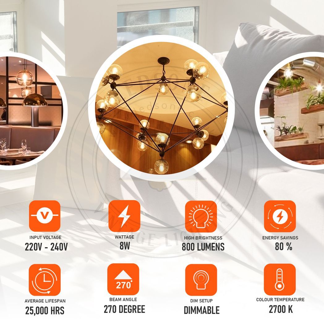G95 E27 8W Edison Style LED filamen Globe shape Retro Vintage Amber bulb