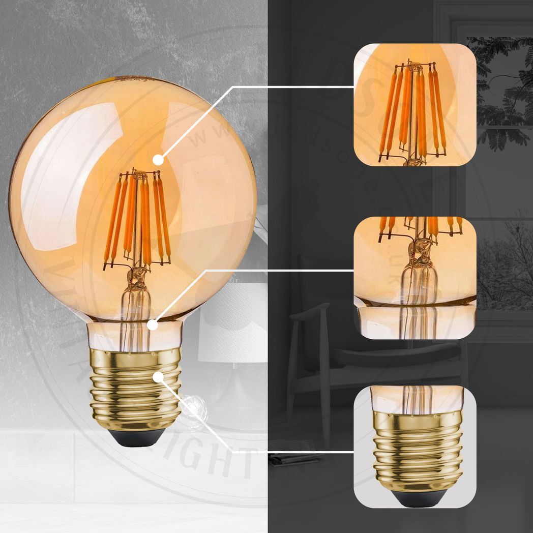 G95 E27 8W Edison Style LED filamen Globe shape Retro Vintage Amber bulb