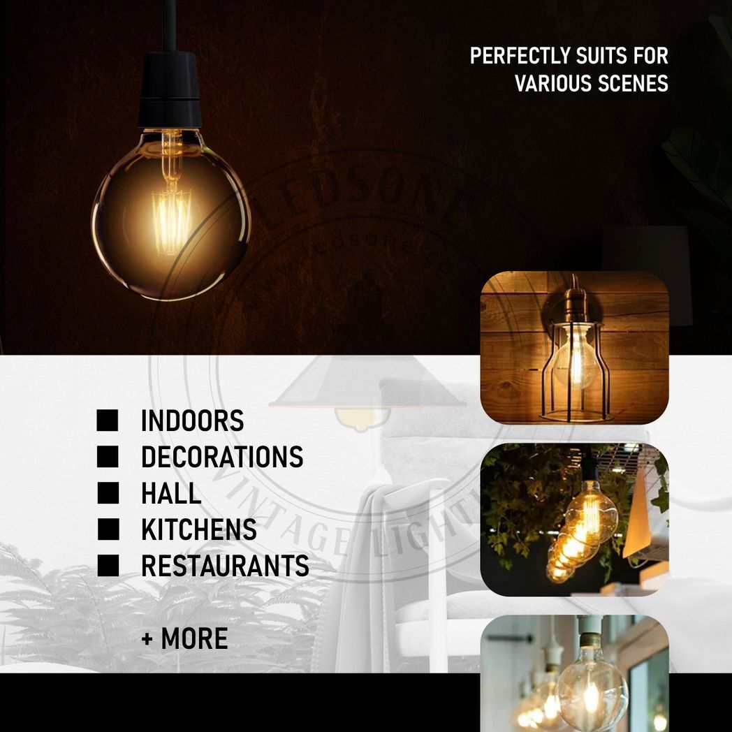 G95 E27 8W Edison Style LED filamen Globe shape Retro Vintage Amber bulb