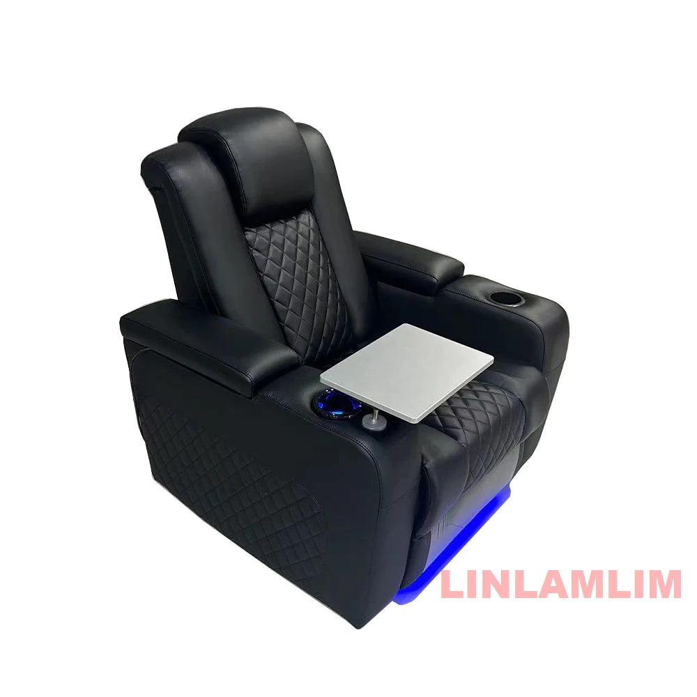 MANBAS Dual Motors Leather Sofa with Electric Recliners, Massage, Refrigeration Cup Holders, USB and Storages for Living Room