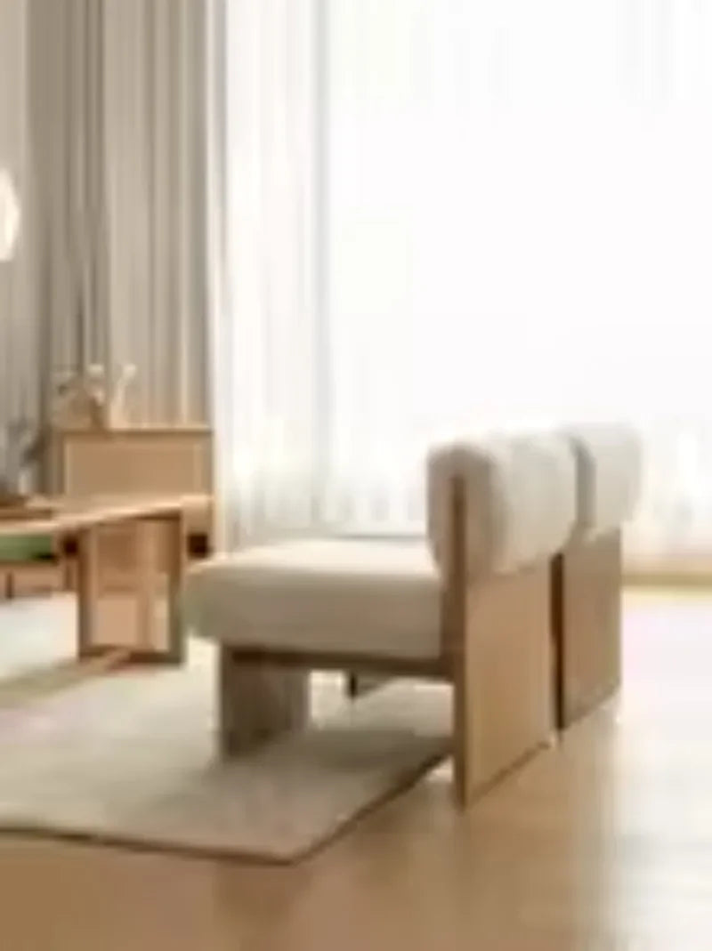 Japanese Solid Wood Single Sofa Chair Retro Designer Living Room Home Art Leisure Chair Indoor Lamb Fleece Backrest Lazy Sofa