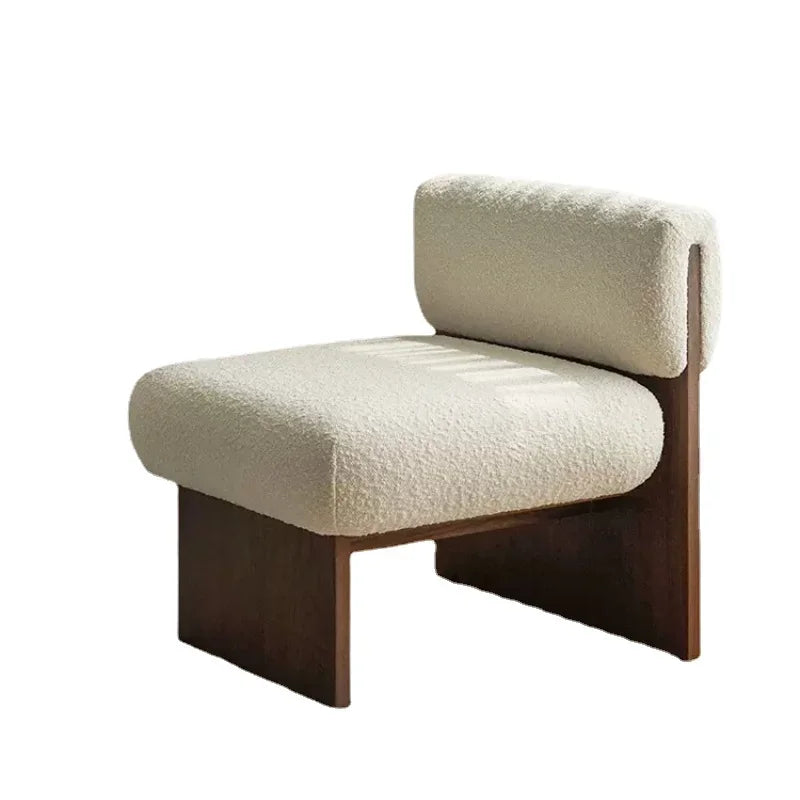 Japanese Solid Wood Single Sofa Chair Retro Designer Living Room Home Art Leisure Chair Indoor Lamb Fleece Backrest Lazy Sofa