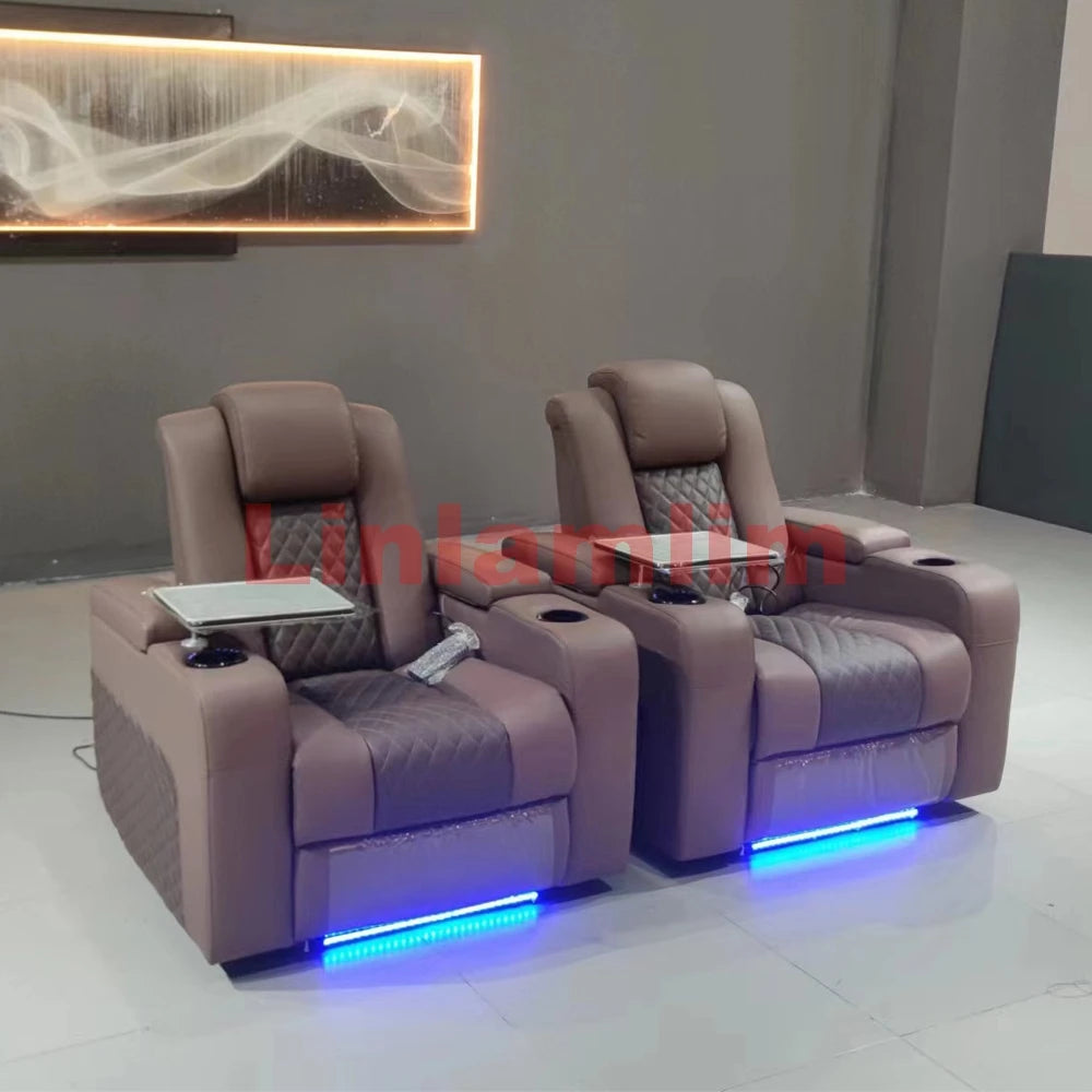 MANBAS Dual Motors Leather Sofa with Electric Recliners, Massage, Refrigeration Cup Holders, USB and Storages for Living Room