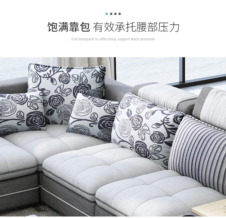 MANBAS Modern Fabric Sofa Set with Bluetooth Speaker Sound System Living Room Sofas Big U Shape Corner Cloth Couch with Stools