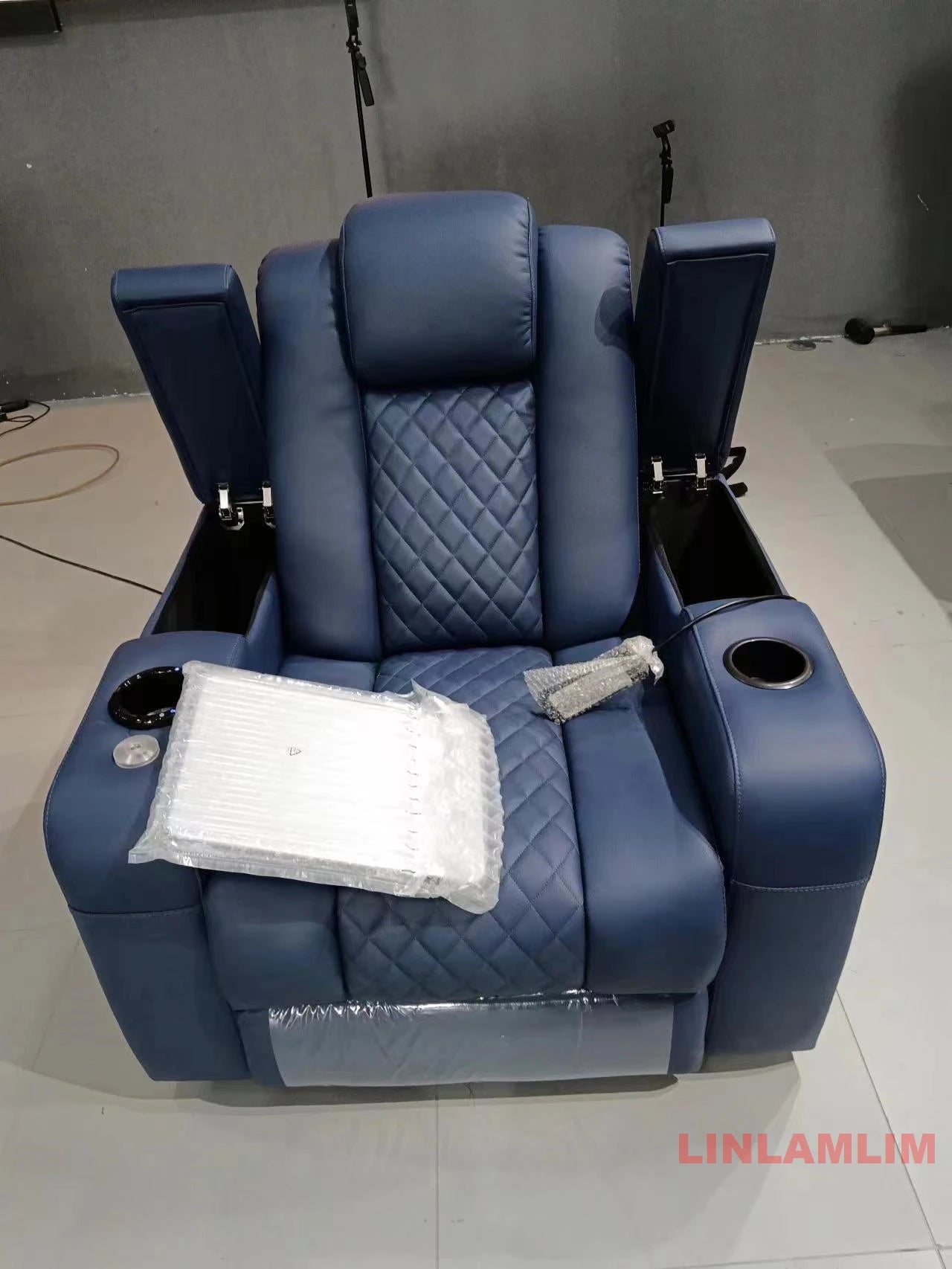 MANBAS Dual Motors Leather Sofa with Electric Recliners, Massage, Refrigeration Cup Holders, USB and Storages for Living Room