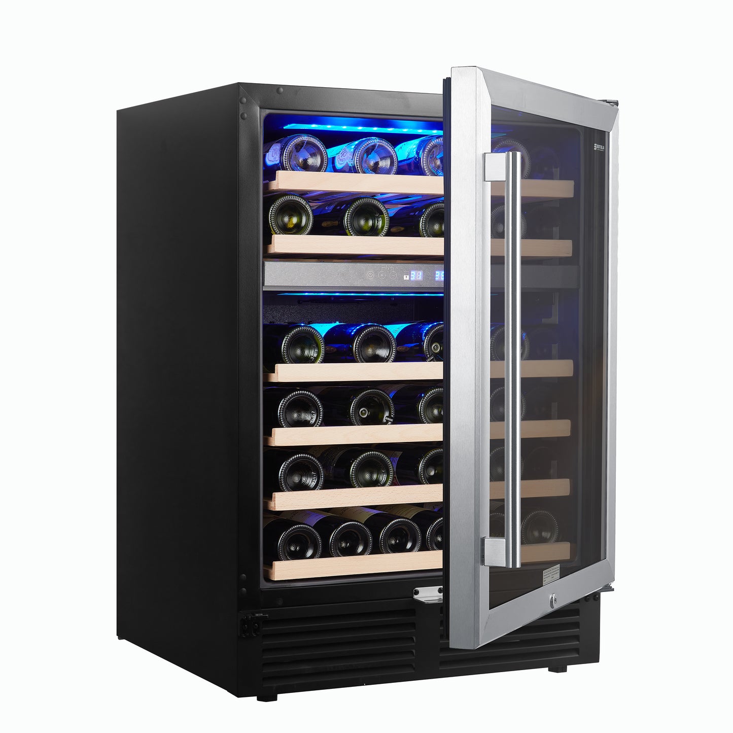 SOTOLA 24 inch 46 Bottle Wine Cooler Cabinet Beverage Fridge Small Wine Cellar Soda Beer Counter Top Bar Quiet Operation Compressor Freestanding Clear Glass Door for Office