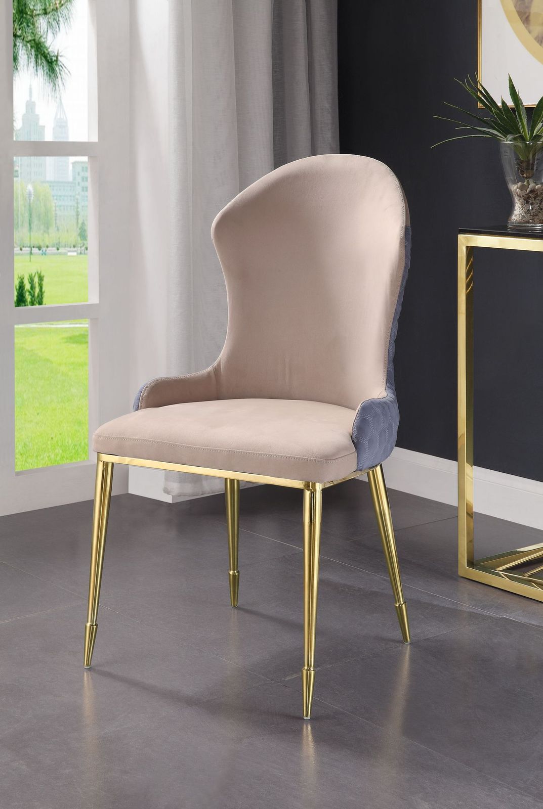 Caolan Side Chair (Set-2), Tan, Lavender Fabric & Gold 72469
