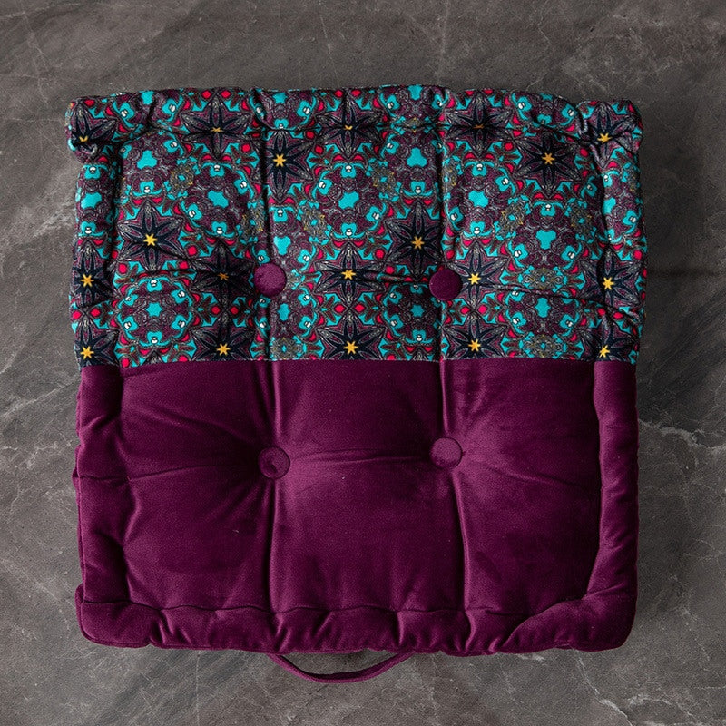 Printed Square Velvet Floor Pillows Tatami Meditation Seating Cushion Yoga for Sofa Chair Thickened Pouf with Handle Indoor Soft