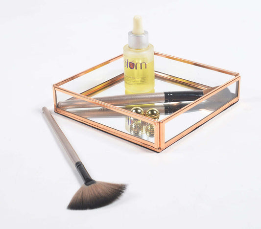 Rose-Gold Stainless Steel & Glass Vanity Tray