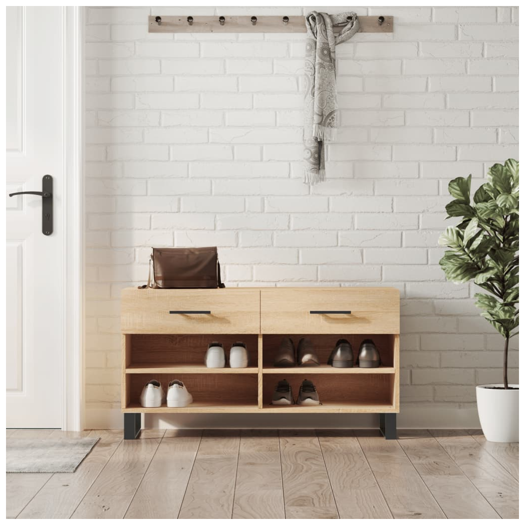 vidaXL Shoe Bench Sonoma Oak 102x35x55 cm Engineered Wood