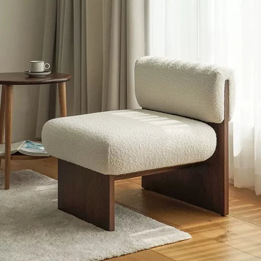 Japanese Solid Wood Single Sofa Chair Retro Designer Living Room Home Art Leisure Chair Indoor Lamb Fleece Backrest Lazy Sofa
