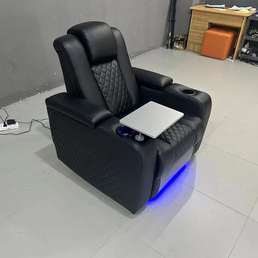 MANBAS Dual Motors Leather Sofa with Electric Recliners, Massage, Refrigeration Cup Holders, USB and Storages for Living Room