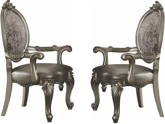 Versailles Arm Chair (Set-2) in Silver PU & Antique Platinum 66823